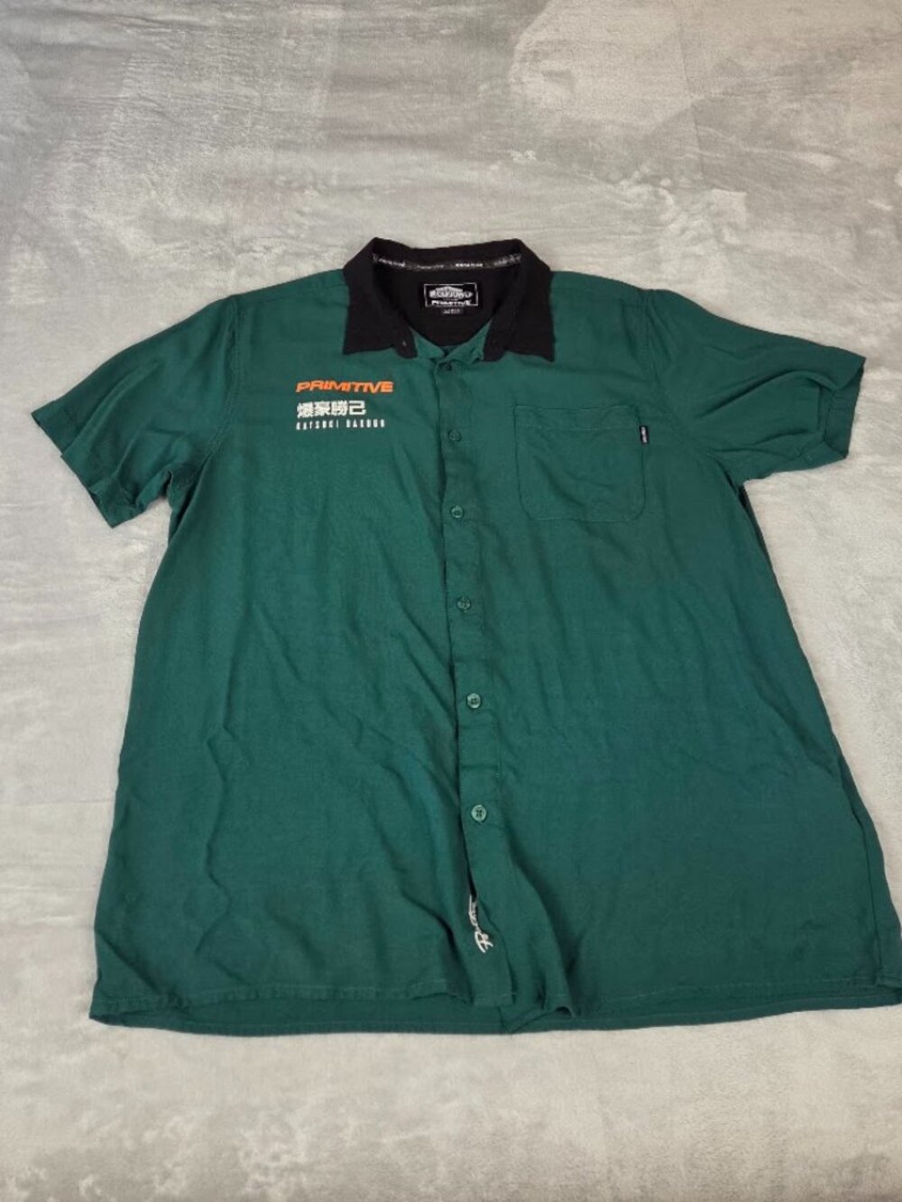 Primitive My Hero Academia Bakugo Green Short Sleeve Button Down Shirt Mens L